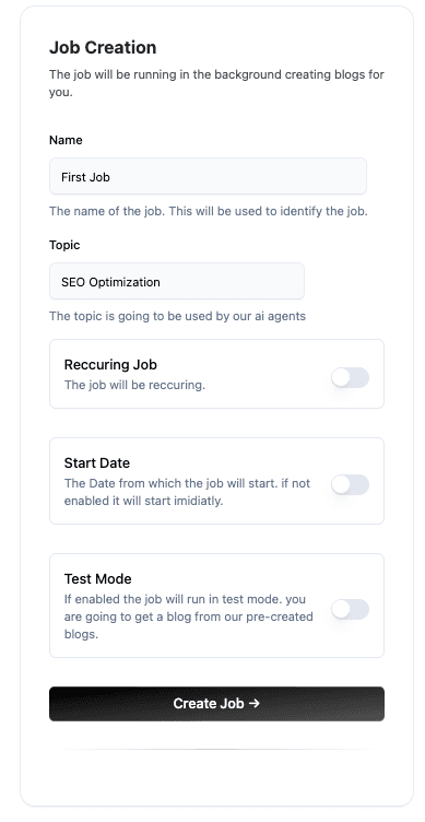 Create Job Form